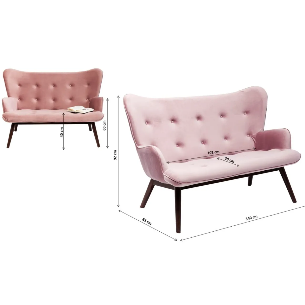KARE Design Canapés Black Vicky 2-Places Velours Gris Outlet