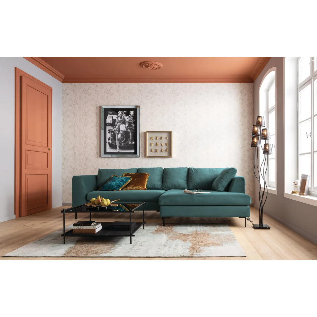KARE Design Canapés D Angle Gianni Velours Vert Droite Noir