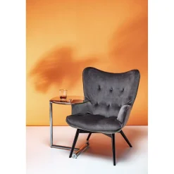 KARE Design Fauteuil Black Vicky Velours Gris Hot