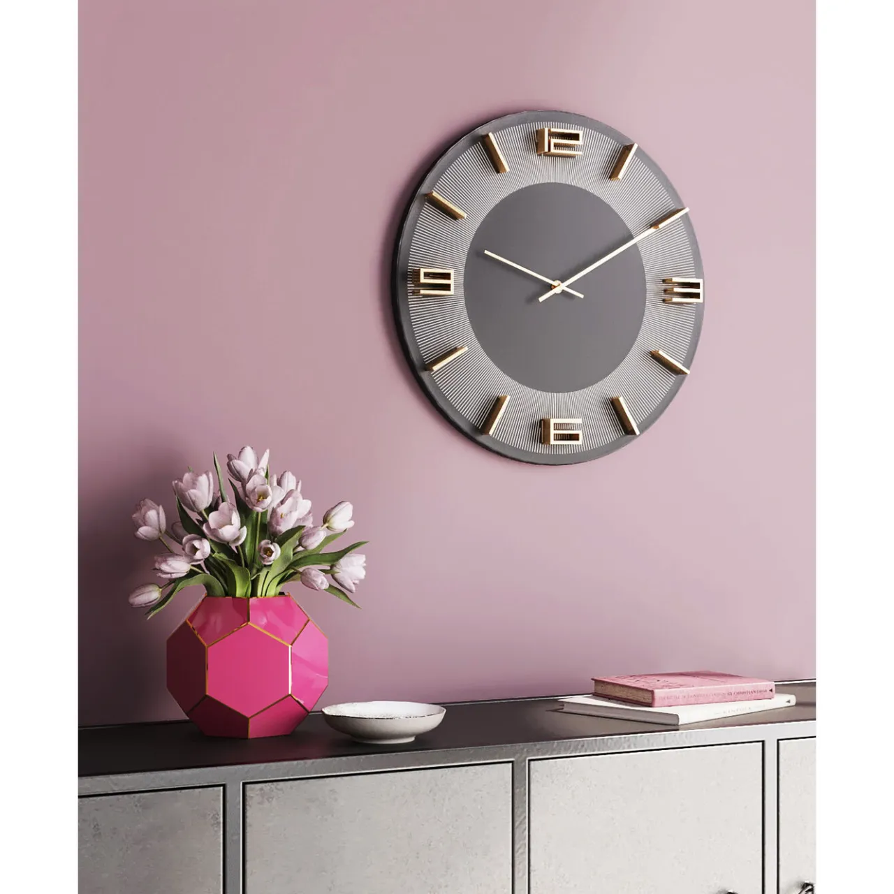 KARE Design Horloge Murale Leonardo Gris/Dore O49Cm Online