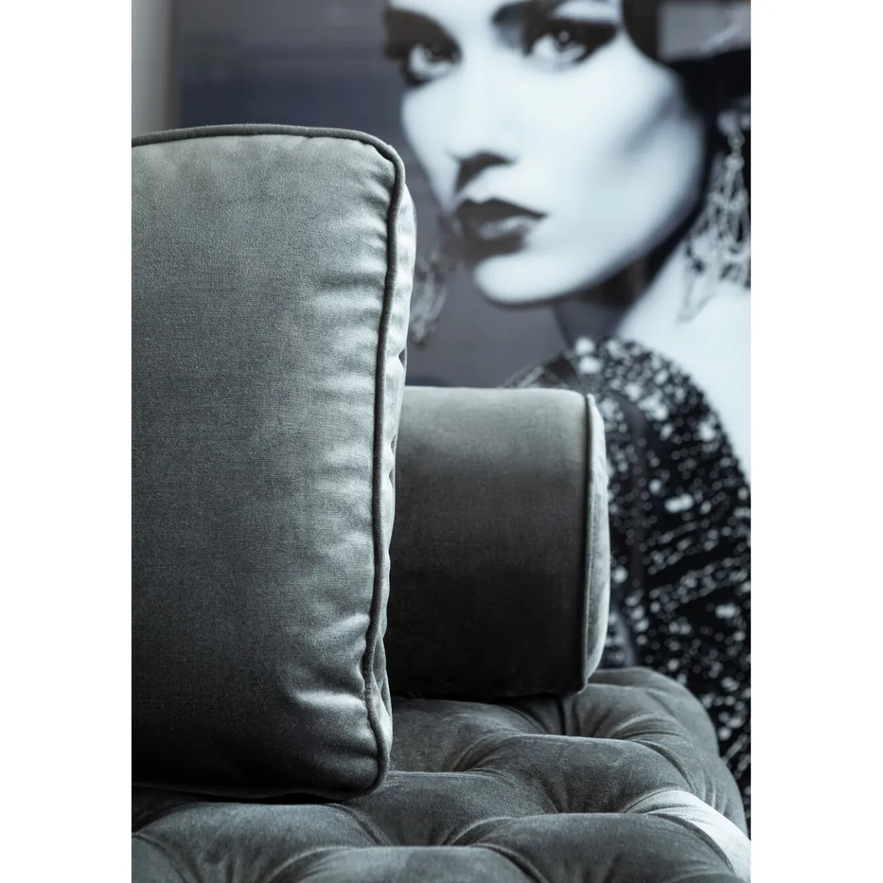 KARE Design Lit D Appoint Bottone Velours Gris