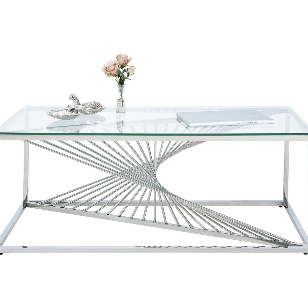 KARE Design Table Basse Laser Argente-Verre Clair 120X60Cm New