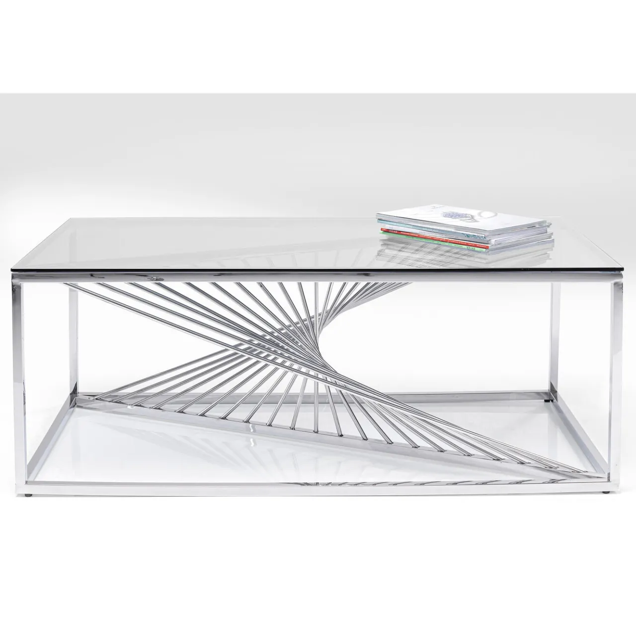 KARE Design Table Basse Laser Argente-Verre Clair 120X60Cm New