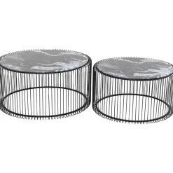 KARE Design Table Basse Wire Noir/Verre Décor Marbre (2/Set) Discount