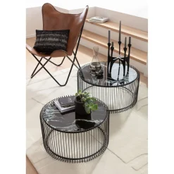 KARE Design Table Basse Wire Noir/Verre Décor Marbre (2/Set) Discount