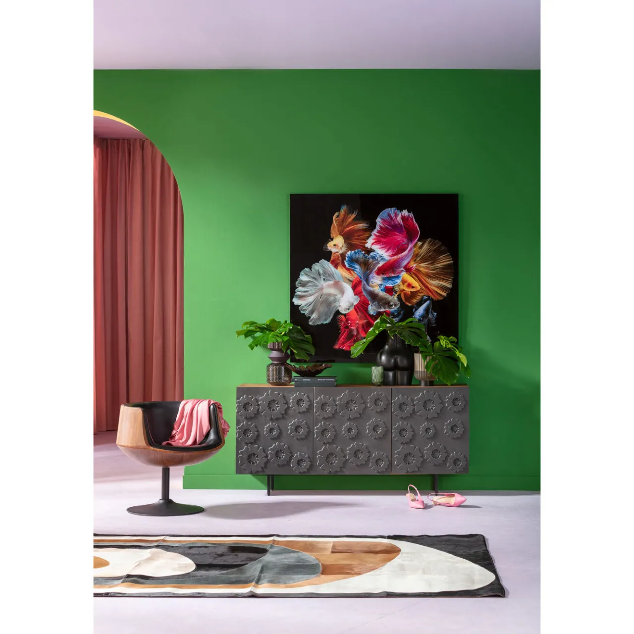 KARE Design Tableau En Verre Colorful Swarm Fish 120X120Cm Online
