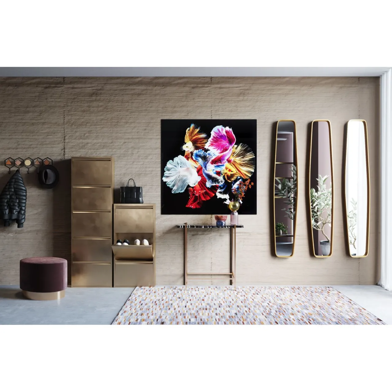 KARE Design Tableau En Verre Colorful Swarm Fish 120X120Cm Online