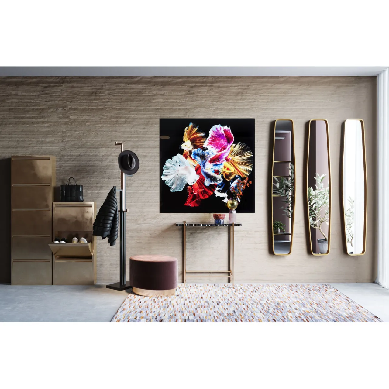 KARE Design Tableau En Verre Colorful Swarm Fish 120X120Cm Online