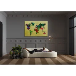 KARE Design Tableau En Verre Metallic Colourful Map 150X100Cm New