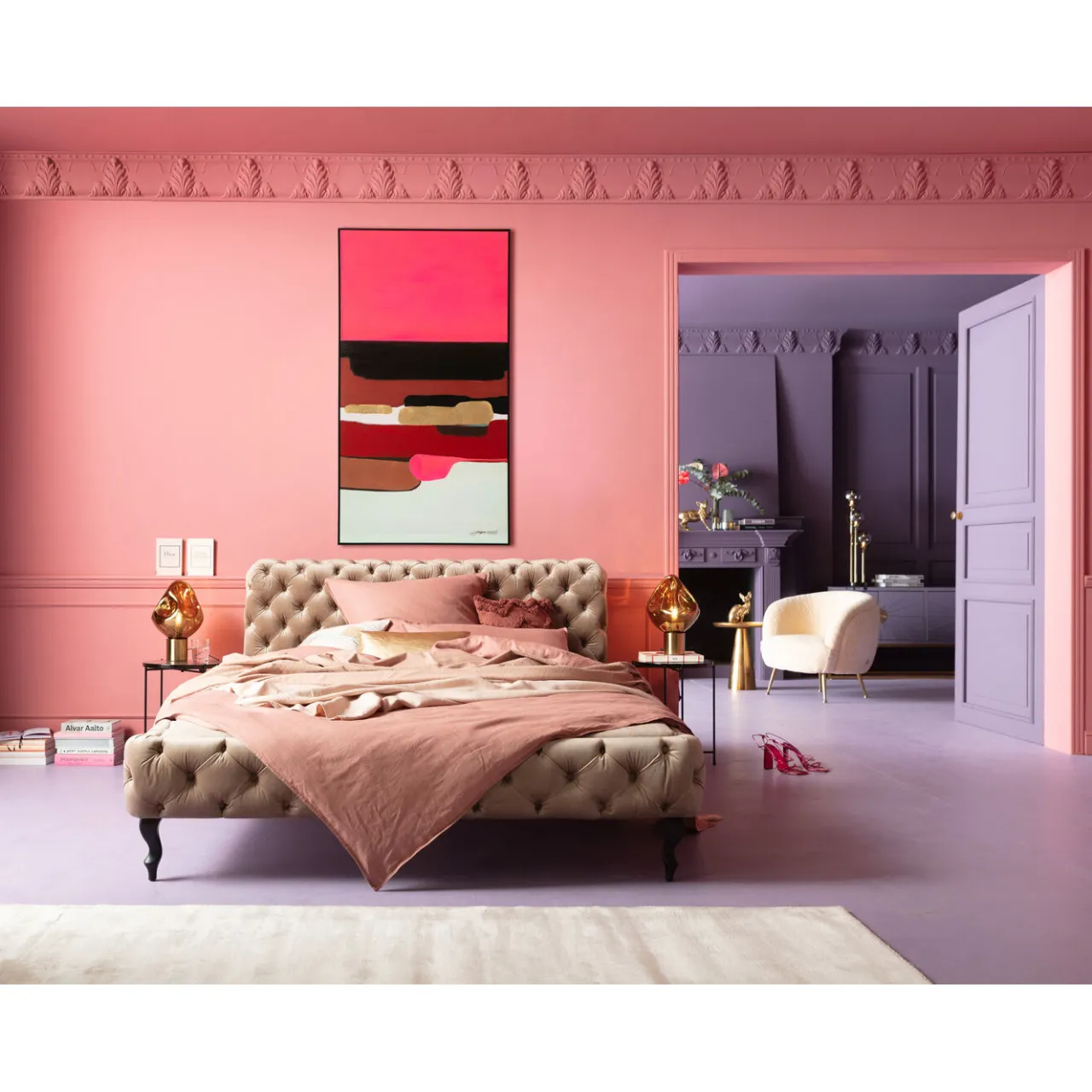 KARE Design Tableau Encadre Abstract Shapes Fuchsia 73X143Cm Best