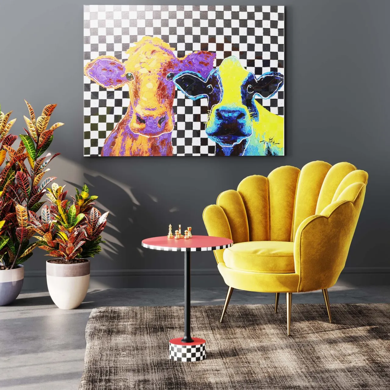 KARE Design Tableau Sur Toile Colorful Cows 120X90Cm Best