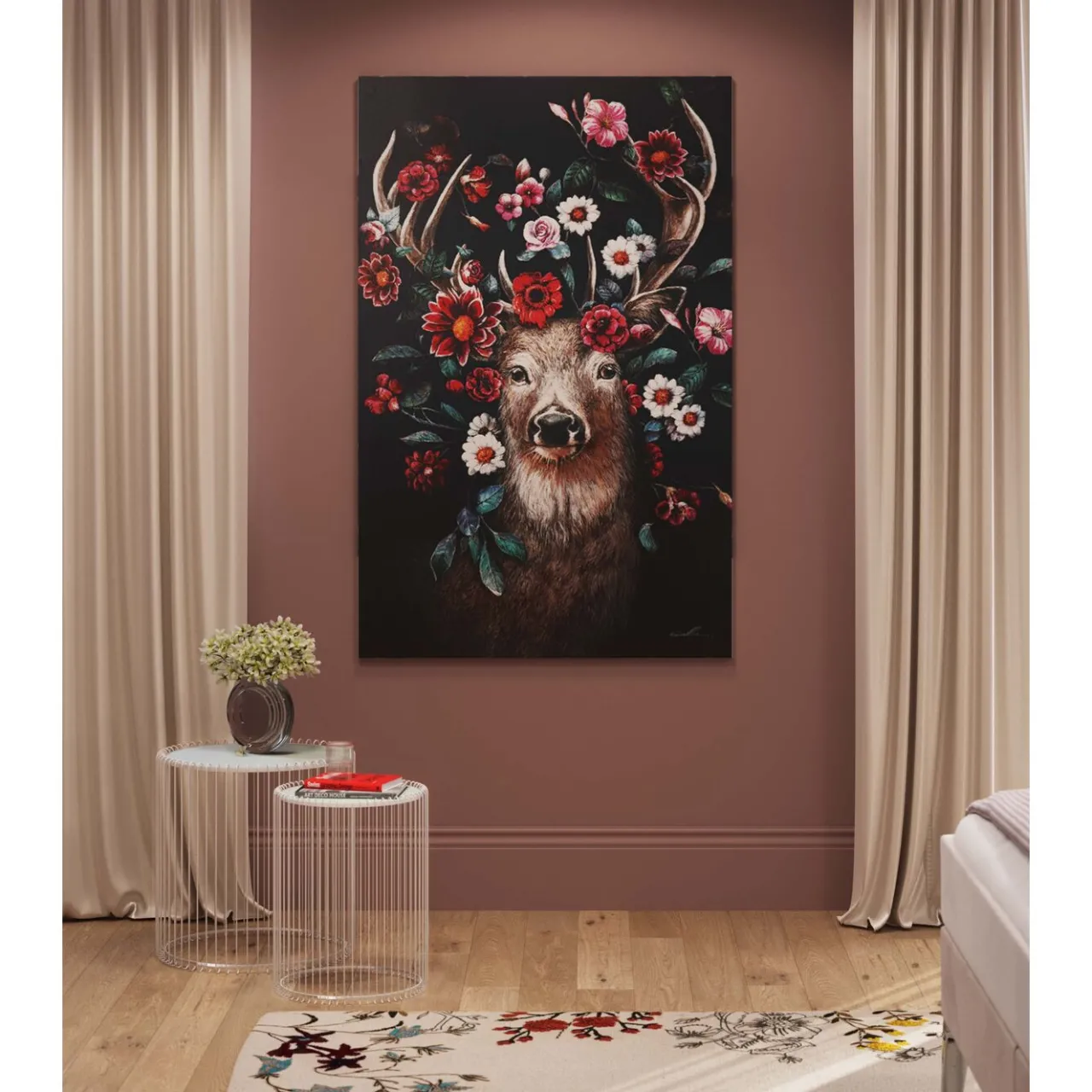 KARE Design Tableau Sur Toile Deer In Flower 90X140Cm Outlet