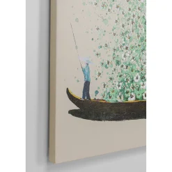 KARE Design Tableau Sur Toile Flower Boat Beige Vert 120X160Cm New