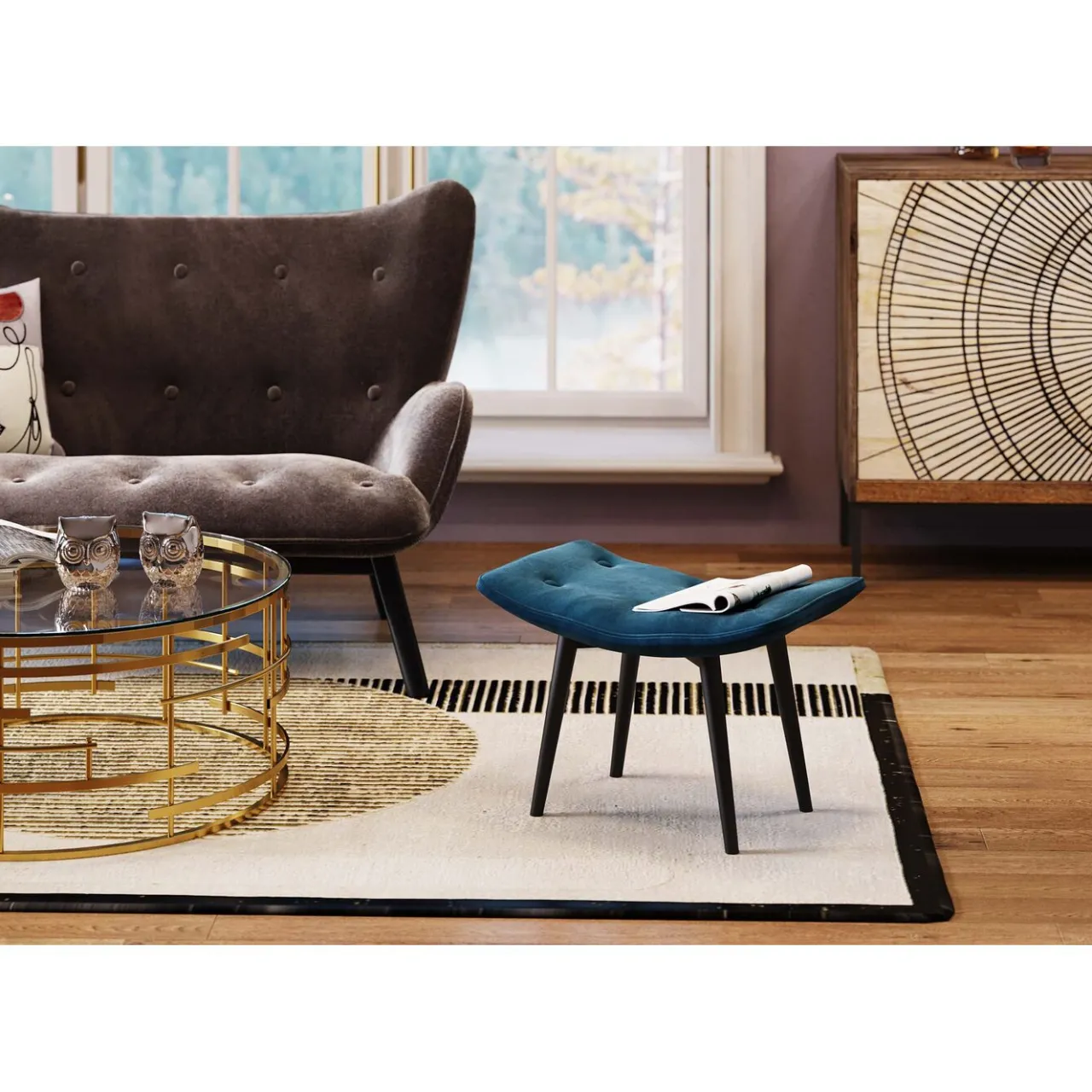 KARE Design Tabouret Black Vicky Velours Bleu Petrole 59X37Cm Outlet